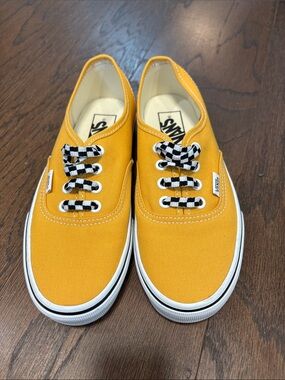 Vans Yellow Canvas Low-Top Sneakers with Checkerboard Laces new 6.5 W
